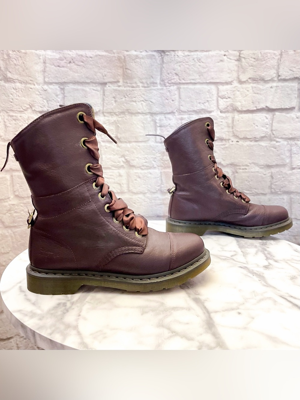 Dr. Martens Aimilie Foldover Leather‎ Boots Oxblood Union Jack 10 EUC